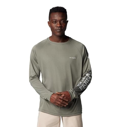 Columbia Men's PFG Terminal Tackle Long Sleeve Fishing Shirt, Cypress/Cool Grey Logo, Small