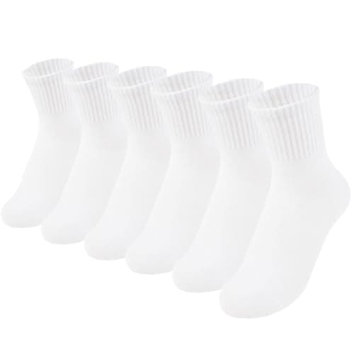 Santgoo Kids White Seamless Socks Cotton Crew Socks School Ankle Socks with Retro Stripes For Boys Girls