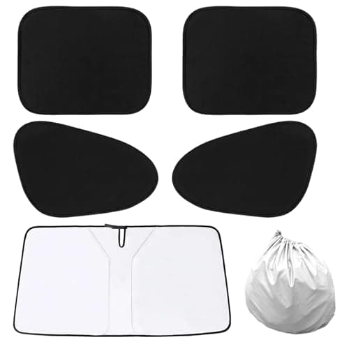 EcuhiRn 5-Pack Universal Fit Car Window Privacy Curtains,Front Windshield 53.54×25.59in, Side Windows 18.89×13.77in & 17.32×14.37in Snap Shades for Car Windows, PET Static Cling Blackout Shades