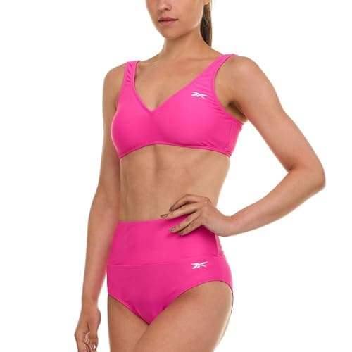 Reebok Women's Bralette Bikini Set, High Waisted Swimsuits Bottoms Pink