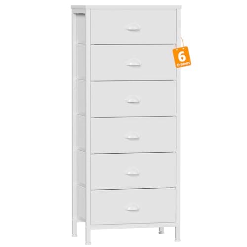 Furnulem White Dresser for Bedroom, 6 Fabric Drawers Chest of Drawers