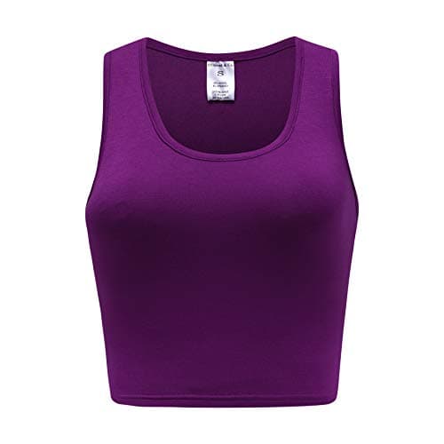 OThread & Co. Women's Basic Crop Tops Stretchy Casual Scoop Neck Sleeveless Crop Tank Top (Small, Purple)