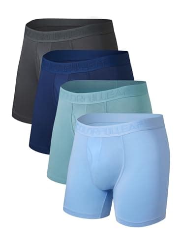 COLORFULLEAF Mens Underwear Soft Breathable Bamboo Rayon Boxer Briefs Open Fly Stretch Underwear 4 Pack(4A,L)