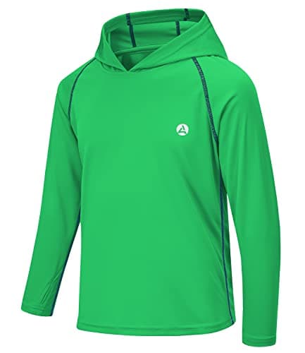 AODULO Girl Boys Sun Shirts UV UPF Rashguard Quick Dry Long Sleeve Hoodie Thumb Hole for Fishing Workout Hiking Beach Apple Green