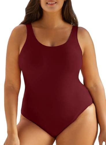 Eytino Women Plus Size One Piece Bathing Suit Crisscross Back Swimsuit Athletic Swimming Swimwear,4X Burgundy