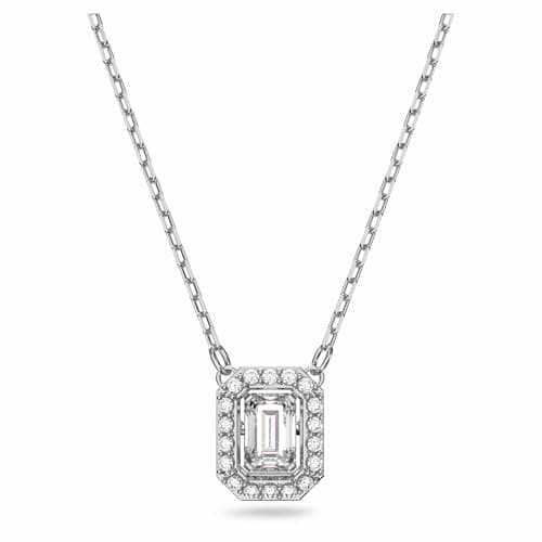 Swarovski Una Dancing Crystal Pendant Necklace, Clear Octagon-Cut Crystal Pendant with a Rhodium Finish Chain, Part of the Una Collection