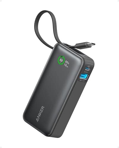 Anker Nano Power Bank, 10,000mAh Portable Charger with Built-in USB-C Cable, 30W Recharging, 30W Max Output with USB-C&A, for iPhone 17/16/15 Series, MacBook, Galaxy, AirPods, and More