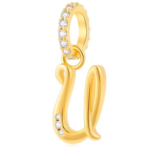 CRISNATA Gold Plated Letter U Pendant Charm, fit Pandora Valentine Bracelet