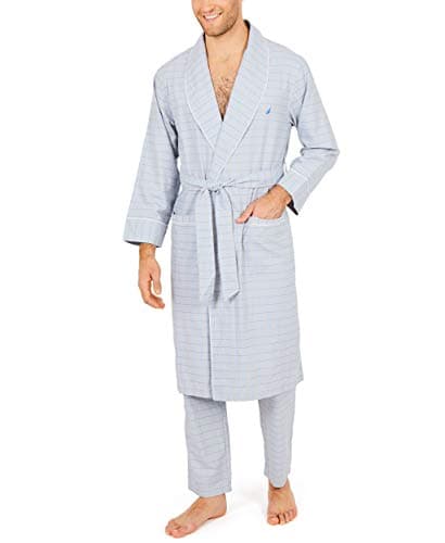 Nautica Mens Long-Sleeve Lightweight Cotton Woven-Robe Bathrobe, Grey, Large-X-Large US