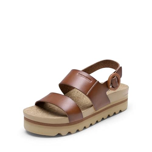 DREAM PAIRS Women's Orthopedic Arch Support Platform Sandals Comfortable Cork Insole Low Wedges Sandals Flatform Summer Dress Shoes Cute Buckle Wedges for Beach,Size 7,Brown,DWUMWS2501