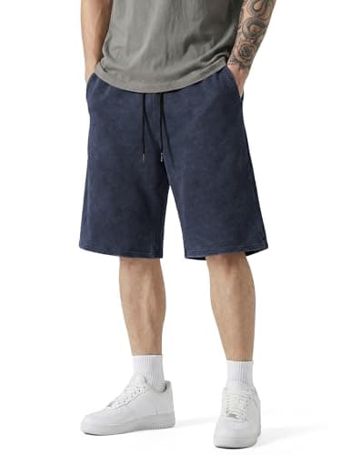 JMIERR Men's Athletic Shorts Moisture Wicking Vintage Acid Washed Cotton Loose Fit Elastic Waist Drawstring Casual Gym Shorts for Running Training, Carbon Grey, Medium