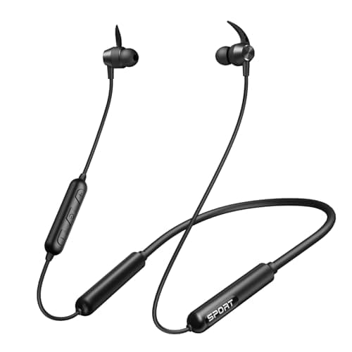 CXK Neckband Bluetooth Headphones, Bluetooth 5.3 Headphones 80Hrs Extra Long Playtime Stereo Bass in-Ear Headsets with Mic, IPX6 Waterproof Earphones, Neckband Earbuds for Sport, Business, Black