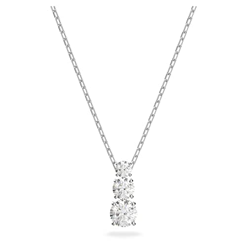 Swarovski Stilla Attract Trilogy Round Pendant Necklace - Women's White Round Crystal Pendant with Rhodium Plated Chain