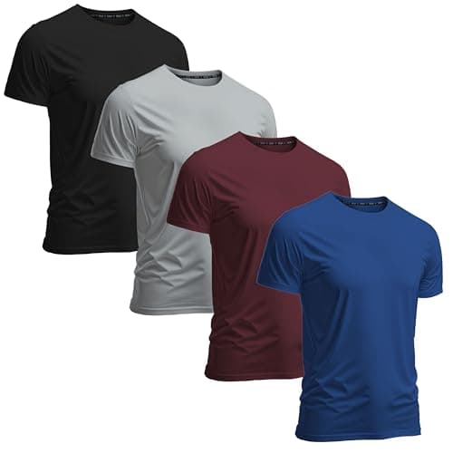 Mens Gym T-Shirts 4 Pack - Moisture Wicking Workout Man Tee, Quick Dry Athletic Performance Activewear XXL Bk/R/B/Gy