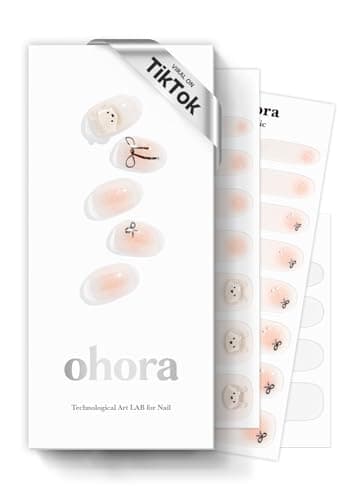 ohora Semi Cured Gel Nail Strips (N Bear Up) - Works with Any Lamps, Salon-Quality, Long Lasting, Easy to Apply & Remove - Includes 2 Prep Pads, Nail File & Wooden Stick