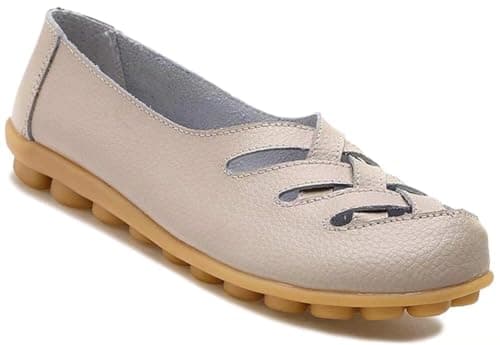 Fangsto Women's Cowhide Leather Loafers Flats Sandals Slip-On US Size 5.5 Beige