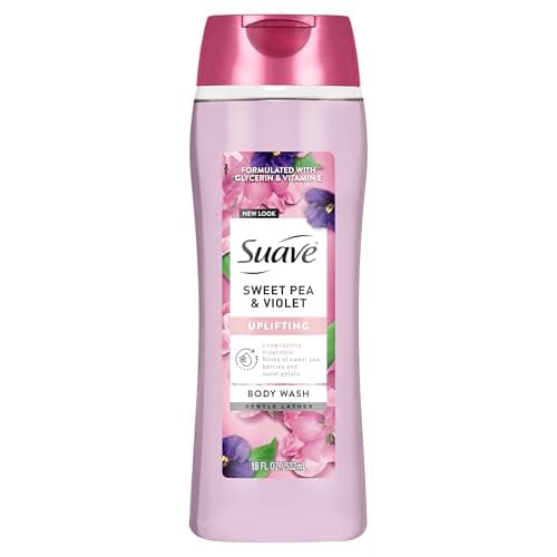Suave Sweet Pea & Violet Moisturizing Body Wash with Glycerin & Vitamin E, Hydrating Formula For Soft, Smooth Skin, Long Lasting Fragrance, Paraben Free, 18 FL OZ
