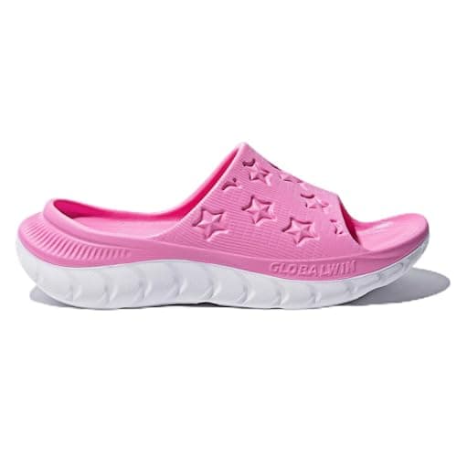GLOBALWIN Sports Recovery Slides for Women Ava Sports Sandals With Comfortable Arch Support Indoor Outdoor Cloud Slippers Reduce Stress on Feet Lightweight Pink White Size 10M