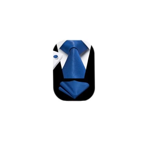 HISDERN Mens Tie Royal Blue Formal Wedding Necktie and Pocket Square Cufflinks Set Classic Business Satin Woven Solid Ties Handkerchief