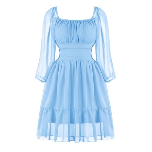 PUKAVT Women's Summer Dress 2026 Chiffon Causal Short Dress Sky Blue S
