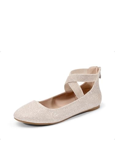 DREAM PAIRS Women's Comfortable Fashion Elastic Ankle Straps Flats Shoes,Size 5.5,Gold/Glitter,Sole_Stretchy