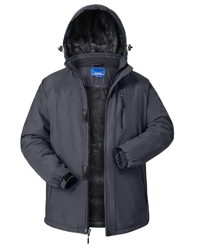 CNBQDD Winter Jackets Coats for Mens Waterproof Warm Ski Jackets Fleece Lined Outdoor Snow Skiing Parka Coats with Hooded(Grey,2XLarge)