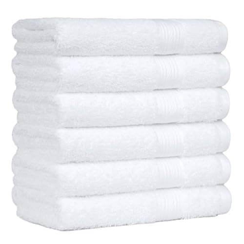 Amazon Basics 100% Cotton Hand Towels, Fade-Resistant, Soft and Absorbent, 16 x 26 inches, White, 6-Pack