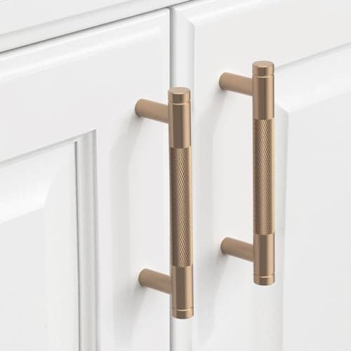 9BUILD 10 Pack Knurled Cabinet Pulls 3.75 Inch Champagne Bronze Kitchen Cabinet Handles Cabinet Hardware Kitchen Handles for Cabinets Champagne Dresser Pulls T Bar Drawer Handle