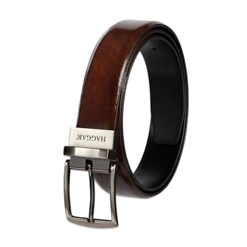 Haggar Men's Reversible Brushed Gunmetal Harness Buckle, Brown/Black, Small