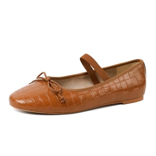 Migpuel Ballet Flats Mesh Shoes for Women Mary Janes Brown Bow 11