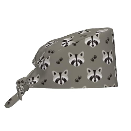 Funny Cute Racoon Raccoon Working Cap Scrub Cap with Sweatband Adjustable Unisex Women Tie Back Hat Nurse Surgical Caps