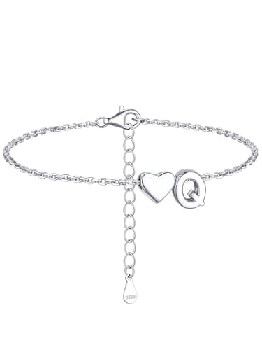 ChicSilver Initial Bracelets For Women Letter Q Heart Initial Bracelets