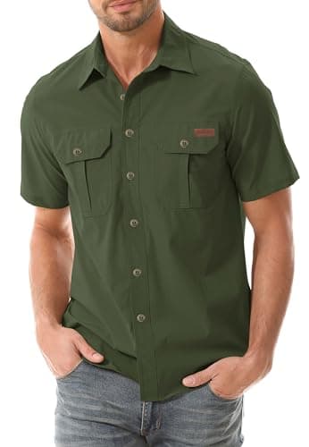 Zyvrenix Men's Short Sleeve Button Down Shirts with Pocket Army Green S