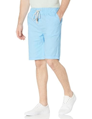 Janmid Men's Linen Shorts Casual Elastic Waist Drawstring Summer Beach Shorts with Pockets Sky Blue S