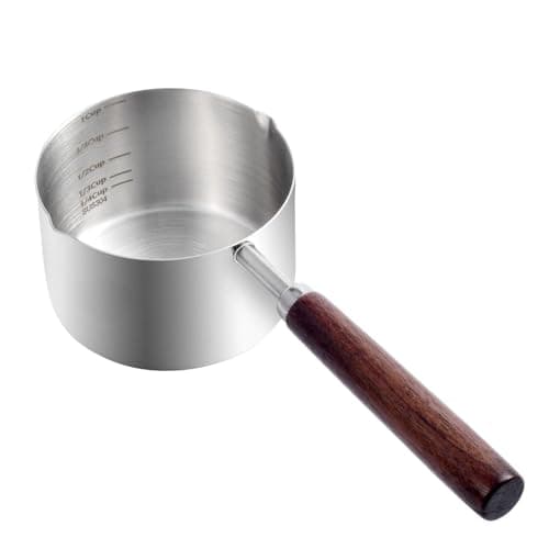 Kichwit Dog Food Scoop, 1 Cup, 304 Stainless Steel Pet Food Scoop Measuring Cup with Wooden Handle (1 Cup)