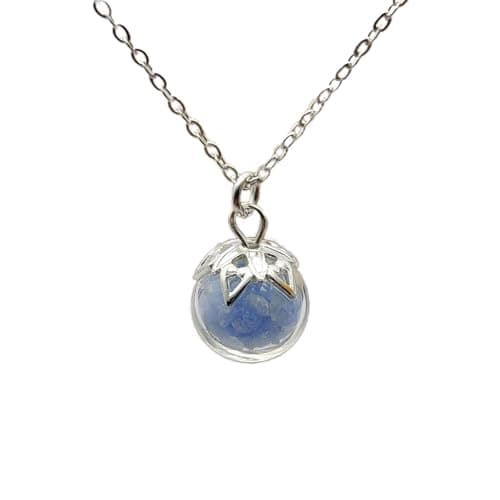 Blue Stone Glow in the Dark Glass Ball 925 Sterling Silver Necklace