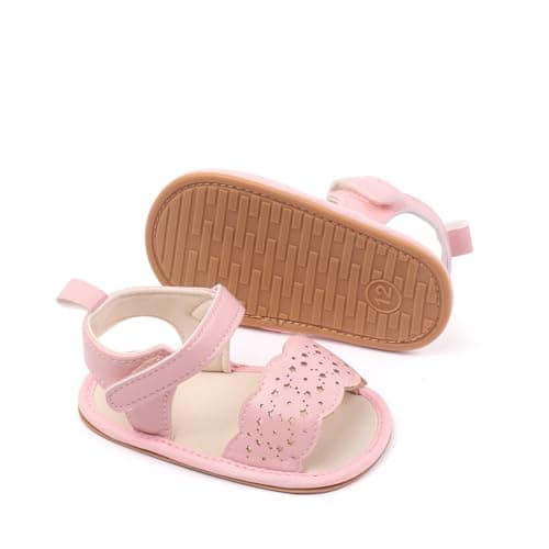 HsdsBebe Baby Girls Sandals Bohemia Flower Bow Soft Sole Toddler First Walkers Beach Summer Shoes(ZZY5113 pink,3)