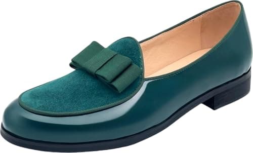 Justar Men's Leather Tuxedo Dress Shoes Slip-On Belgian Loafers Formal Banquet with Bowtie(Green,11)