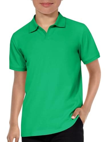 Haloumoning Boys Short Sleeve Polo Shirts Kids Casual V-Neck Uniform School Golf Pique Polo Shirt 5-14 Years Green