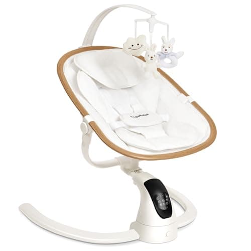 Angelbliss Baby Swing with Cry Detection, Side-to-Side Electric Infant Swing with 5 Speeds, 3 Timer Settings, Bluetooth Audio, 180° Rotation, Removable Toy Bar, Indoor Use, White