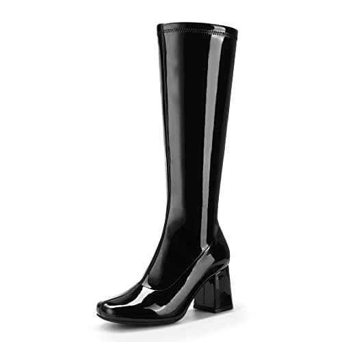 DREAM PAIRS Women's Gogo Boots Square Toe Chunky Wide Calf Knee High Boots,Size 5,Black/Patent/Pu,SDKB2231W