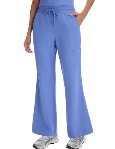 VECARDI Scrub Pants for Women High Rise 4-Way Stretch Flare 6 Pockets