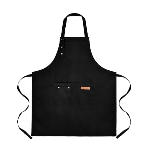 Tosewever Art Aprons for Women Painting Pottery Baking, Mens Buckle Straps Kitchen Apron with Pockets for Chef Cooking (Black)