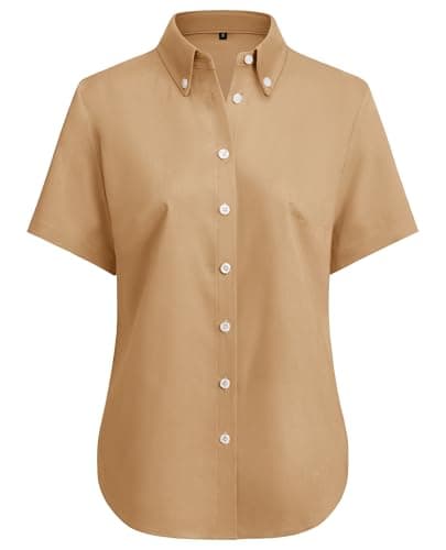 siliteelon Oxford Shirt Wrinkle Free Cotton Short Sleeve Button Up Blouse
