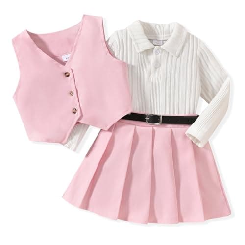 3T Toddler Little Girl Pleated Skirt Set School Clothes Fall Outfits Pink