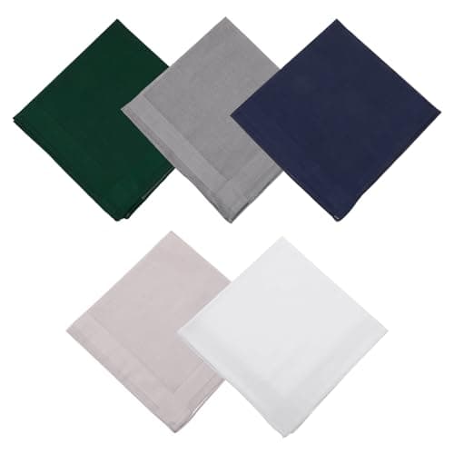 Fibraze 5 Pcs Handkerchiefs for Men Soft Cotton, Cotton Suit Handkerchiefa with Stiching Assorted Solid Color Pocket Squares for Men 5 Colors 15.74✕15.74 Inch