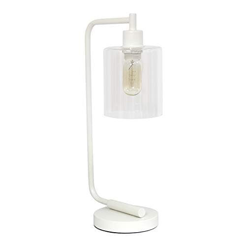 Simple Designs LD1036-WHT Bronson Antique Style Industrial Iron Lantern Desk Bedside Glass Shade Table Lamp, White