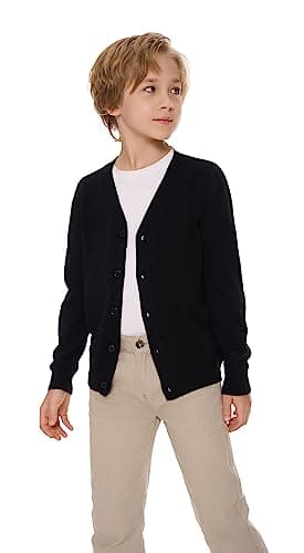 SMINLING Pinker Boys School Uniform Cardigan Sweater V-Neck Soft Cotton Clothing(Black,7-8 Years)