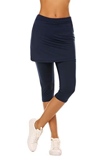 Ekouaer Womens Tennis Skirt Capris Athletic Skirted Leggings Stretch Cropped Leggings Pants Navy Blue