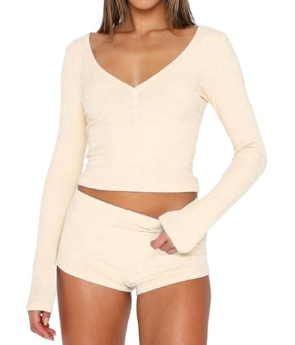 INFITTY Pajamas for Women Sets 2 Piece Long Sleeve Shorts Set Loungewear
